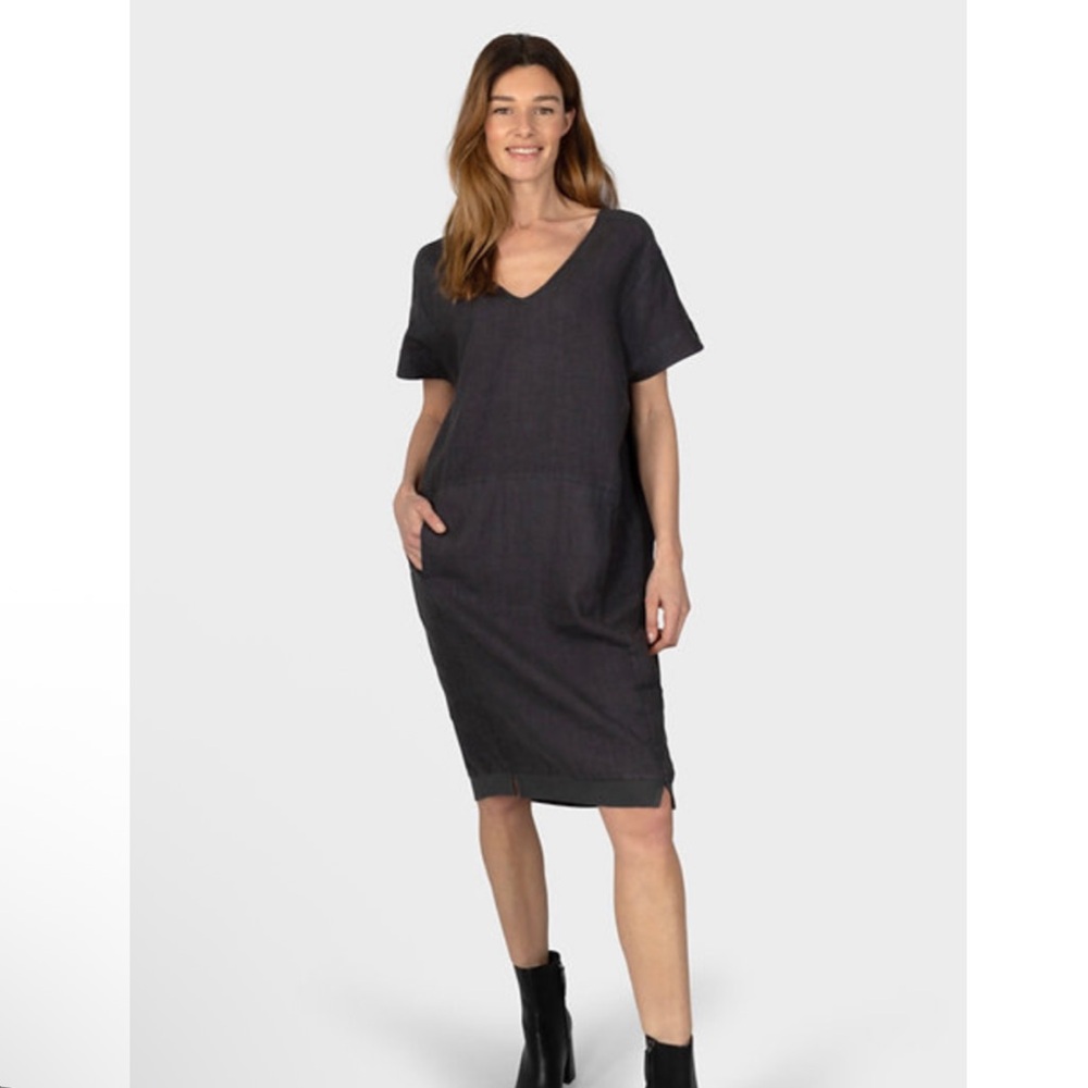 Sandwich Clothing Linen Dress | M / 38 | V-Neck, Easy Fit, Black Navy